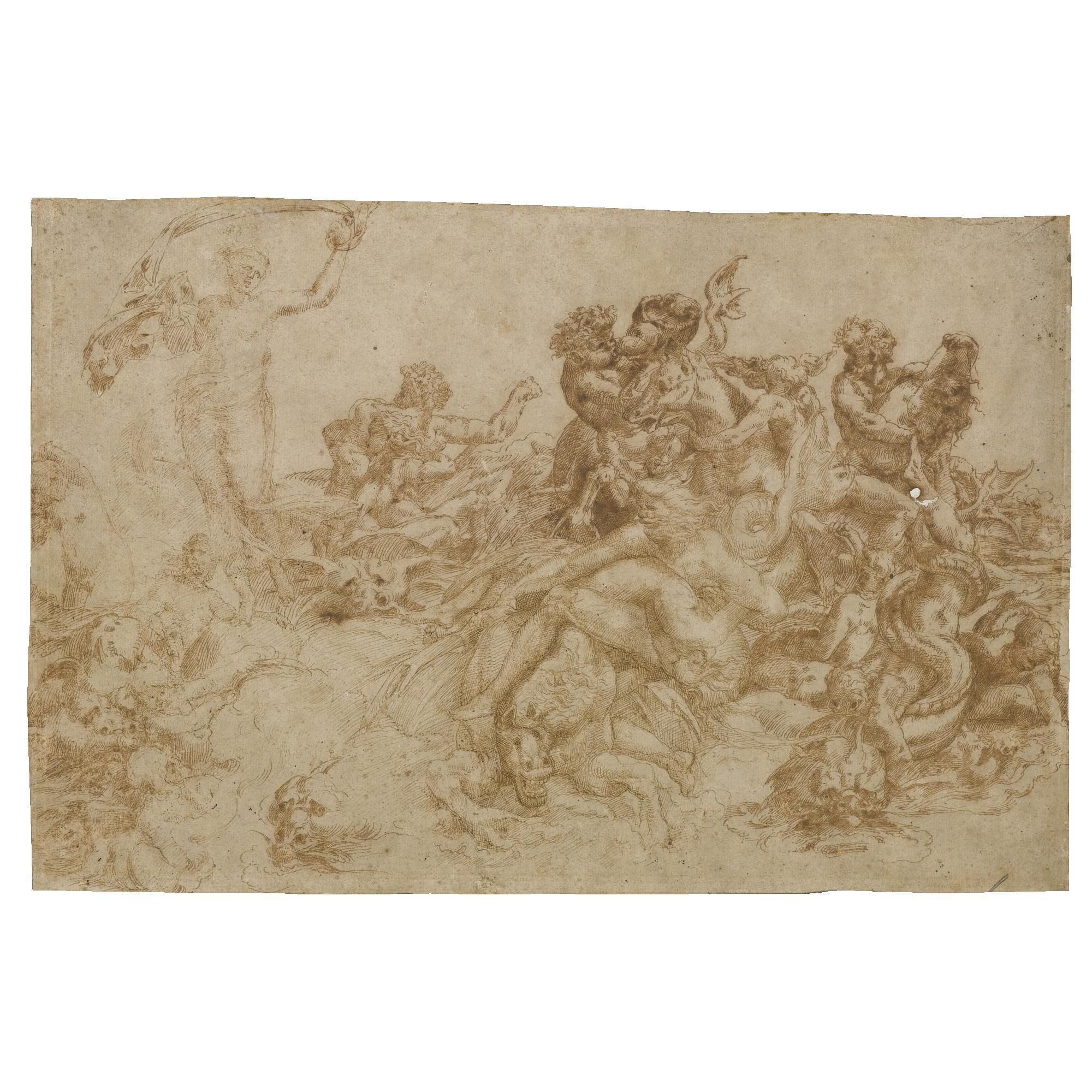 Lelio Orsi - A Sea Nymph With Many Figures And Sea Creatures