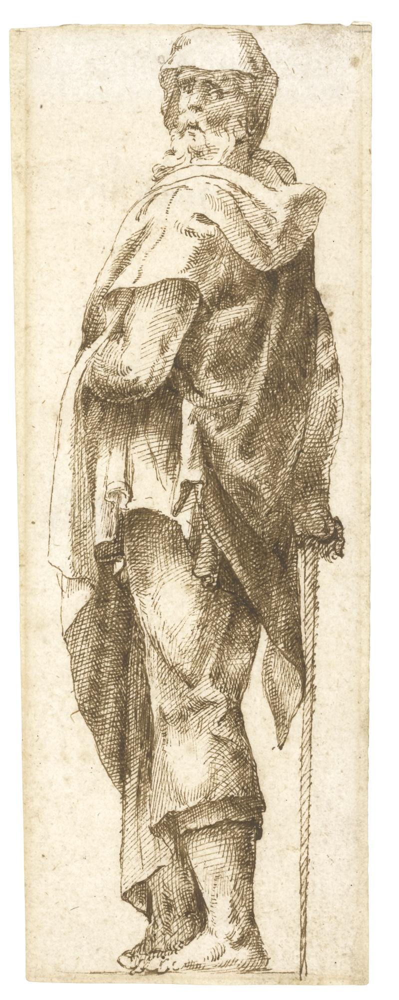 Lelio Orsi - Figure Study Of A Bearded Man, Design For A Telamon