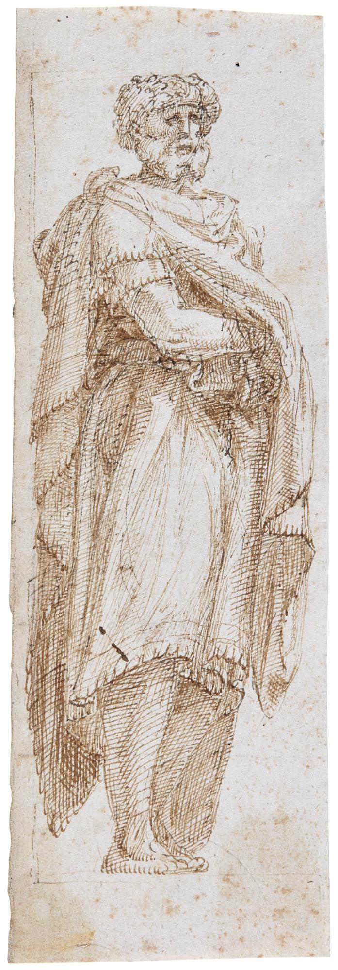 Lelio Orsi - Recto: Figure Study Of A Bearded Man, Design For A Telamon Verso:  Study Of A Head And A Butterfly