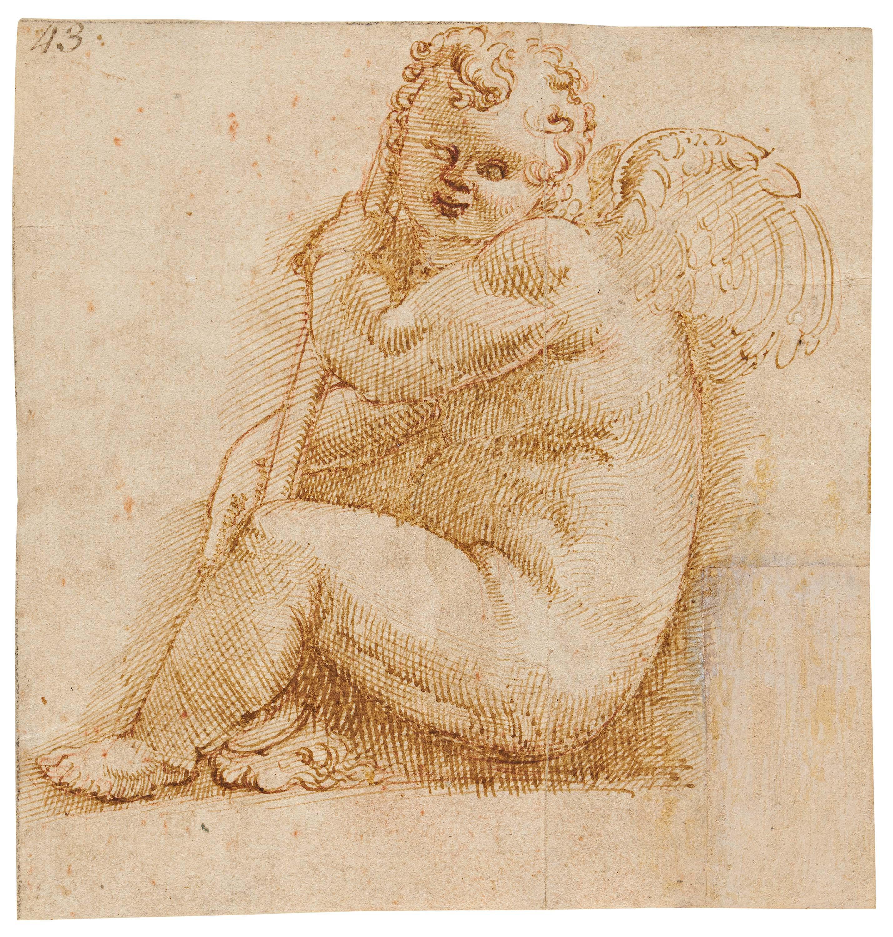 Lelio Orsi - Zusammengekauerter Amor mit nach unten gerichteter Fackel.