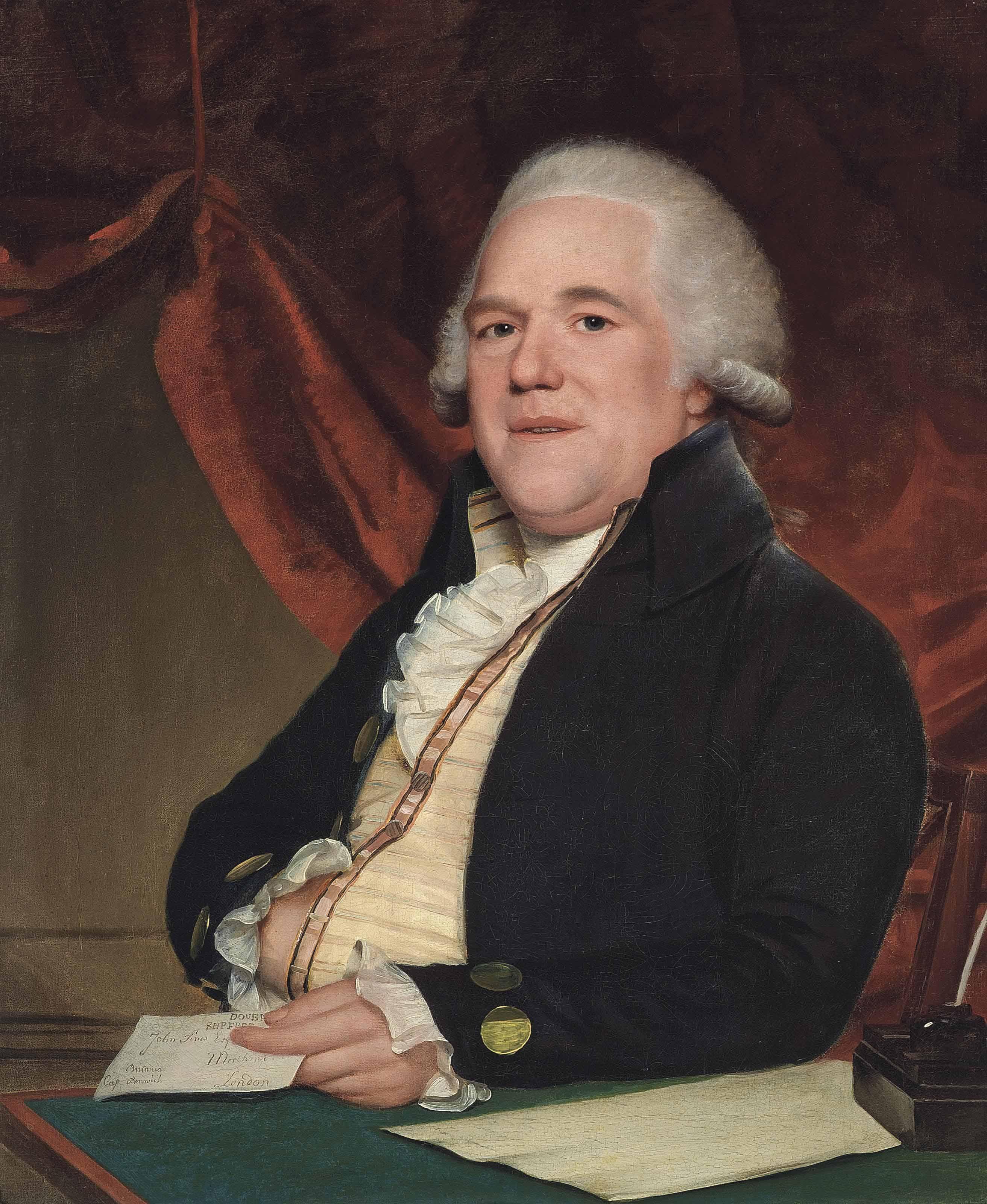 Lemuel Francis Abbott - Portrait of John Sims, half-length, seated at a writing table, a letter in his left hand