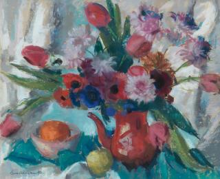 Lena Alexander - \'Red coffee pot with flowers\'