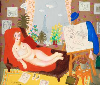 Lennart Jirlow - The artist\'s studio, a model on a chaise longue