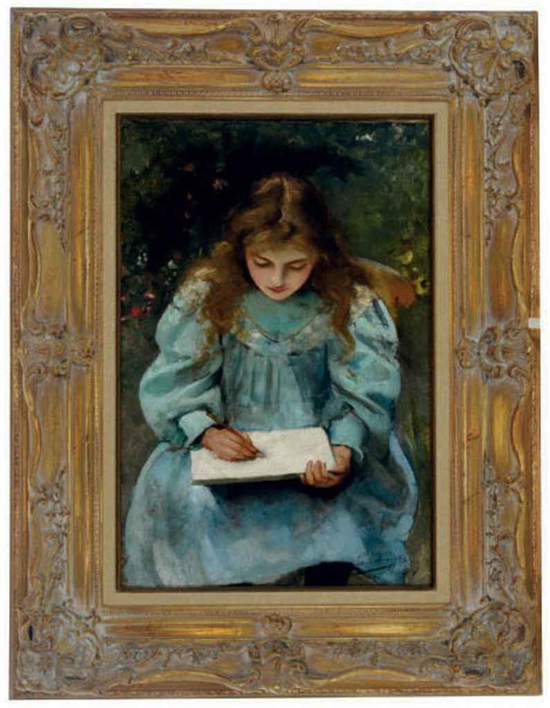 Leo A. Malempré - Girl drawing in a book