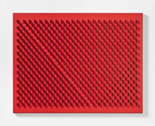 Leo Breuer - Relief cinétique virtuel, vert foncé, vert-olive sur rouge.