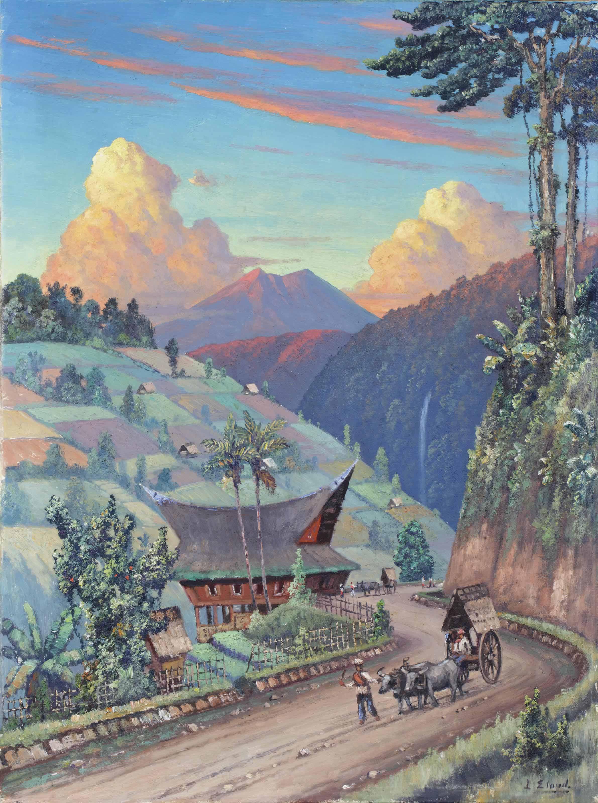 Leo Eland - Indonesian Villagers Passing A Batak House