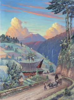 Leo Eland - Indonesian Villagers Passing A Batak House