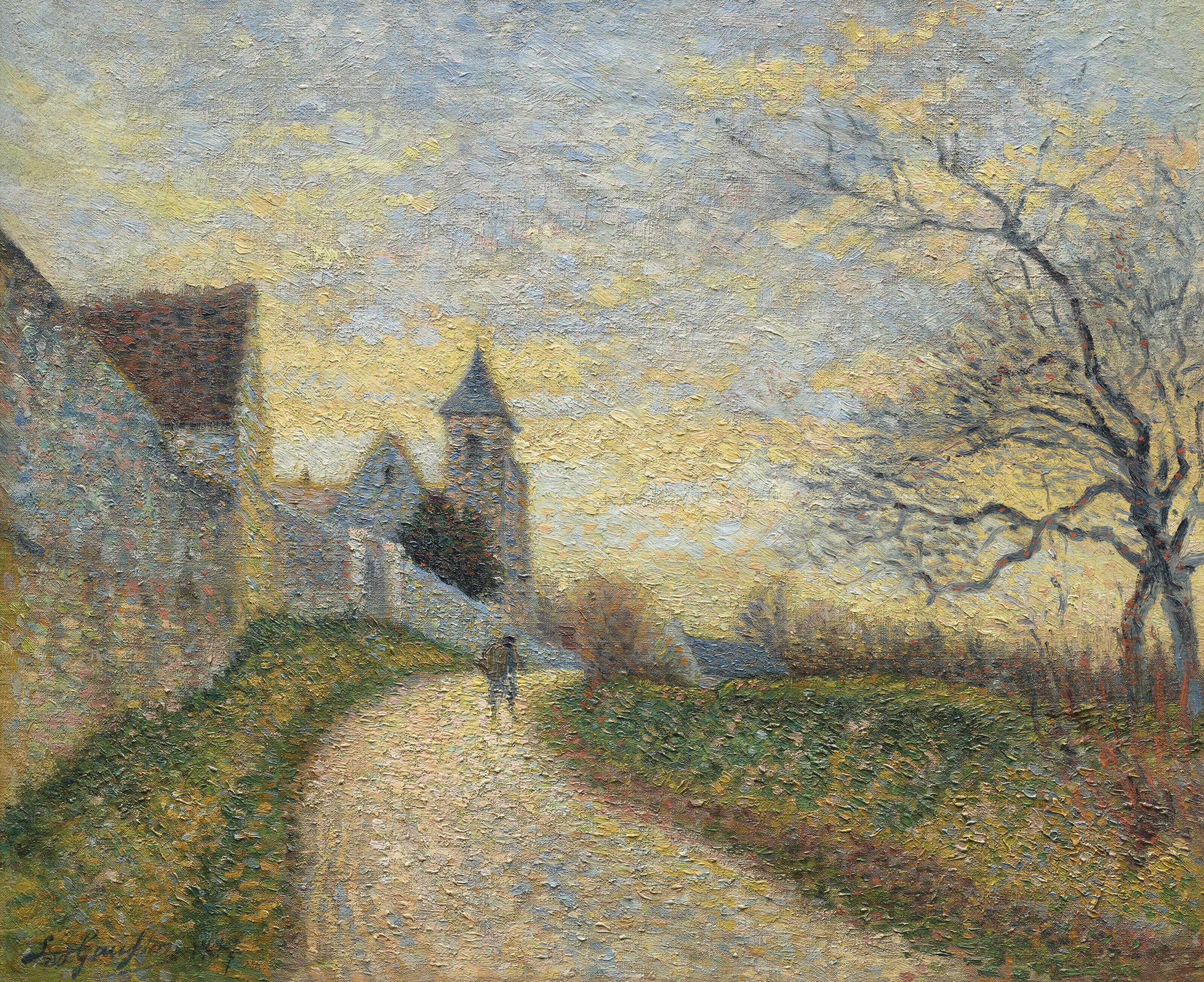 Léo Gausson - Paysage aux environs de Lagny, l\'église de Conches
