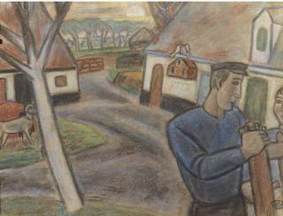 Leo Gestel - A peasant couple in a farmyard