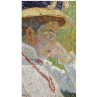 Leo Gestel - Dutch Vrouwenportret Met Hoed En Bloedkoralenketting