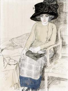 Leo Gestel - Elegant lady with a hat smoking a cigarette
