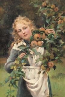 Léo Malempré - A Young Girl in a Peach Orchard