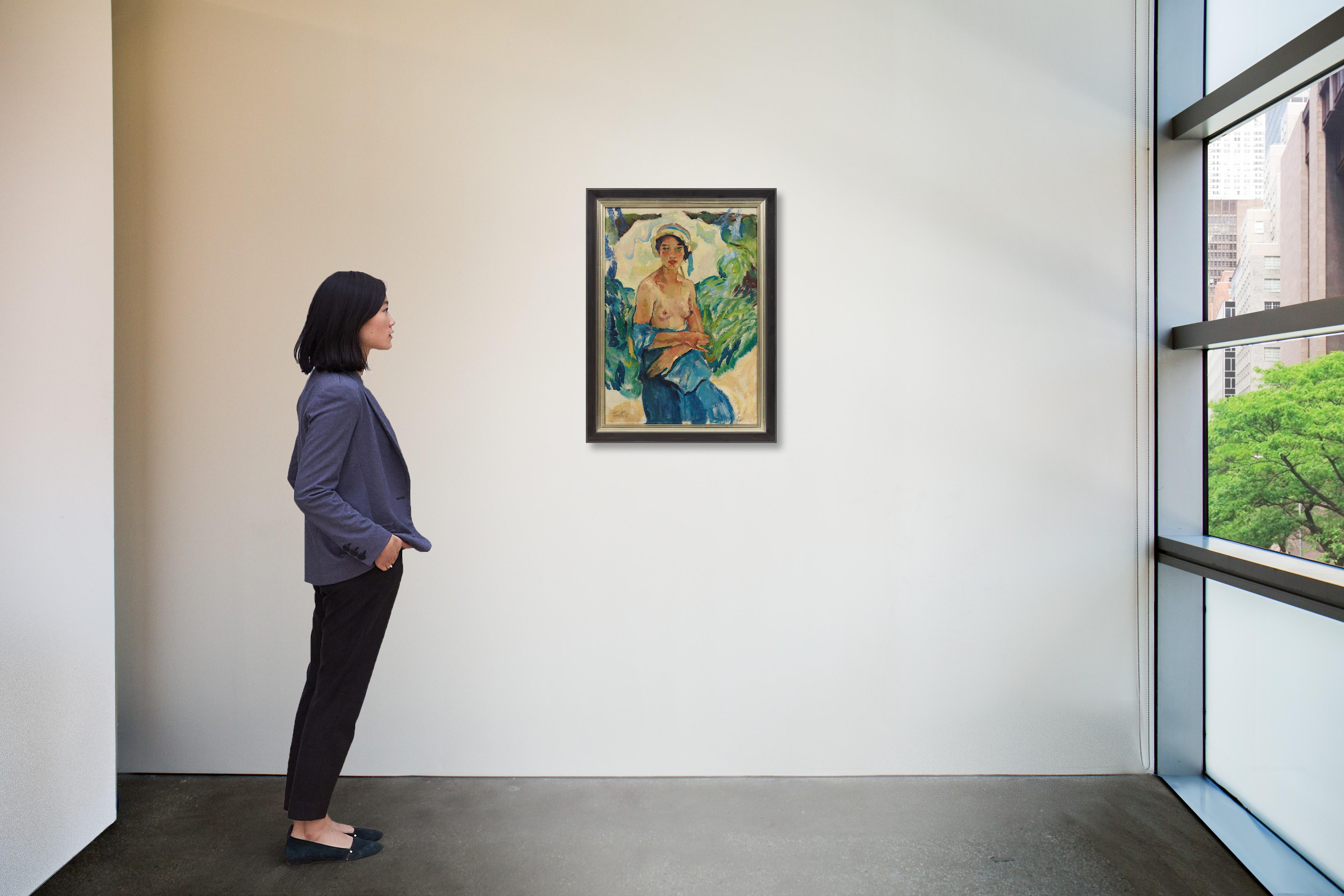 Leo Putz - Halbakt in blauem Kleid (Semi Nude in Blue Dress)