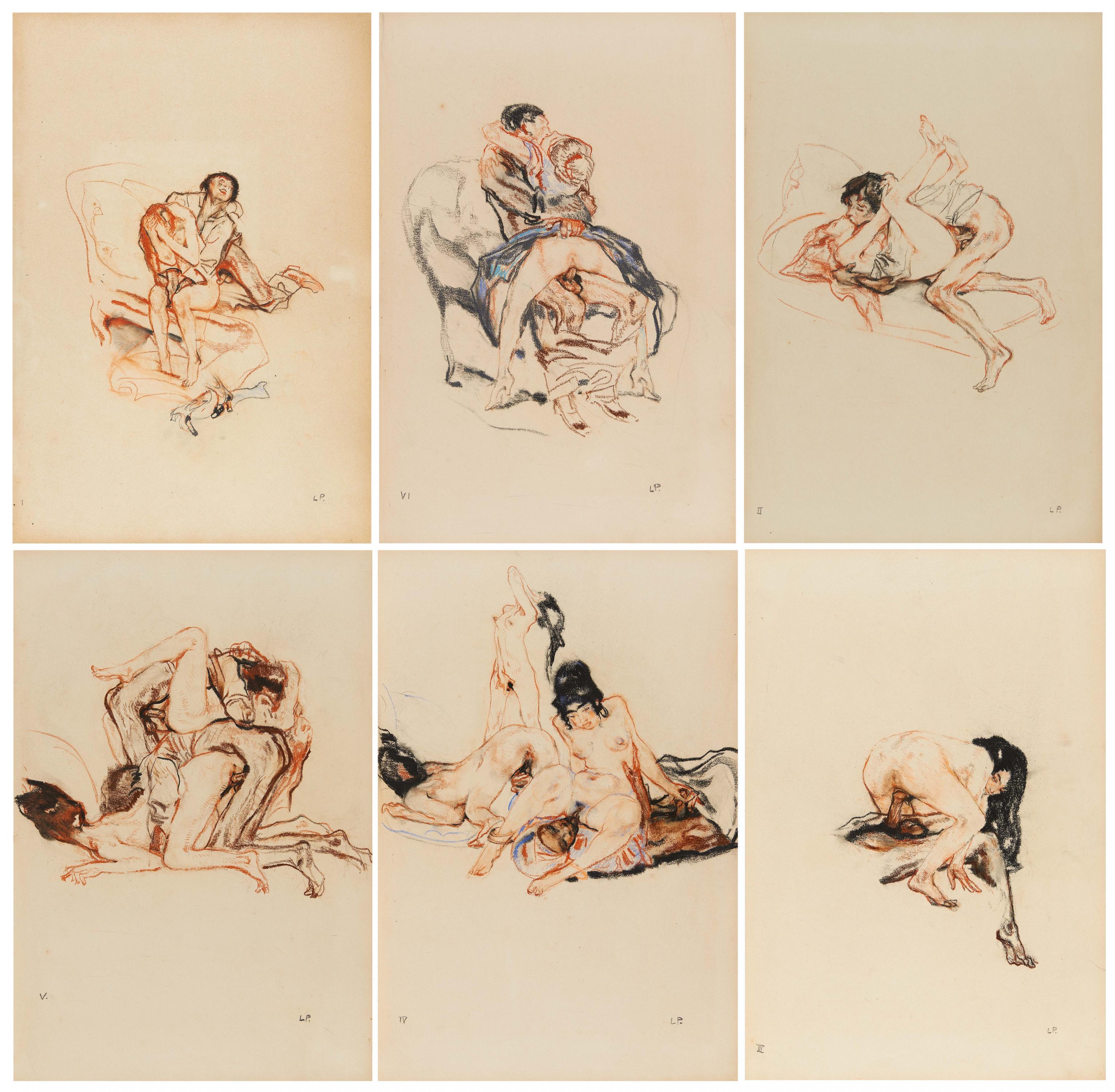 Leo Putz - Ohne Titel. Mappe mit 14 erotischen Zeichnungen.