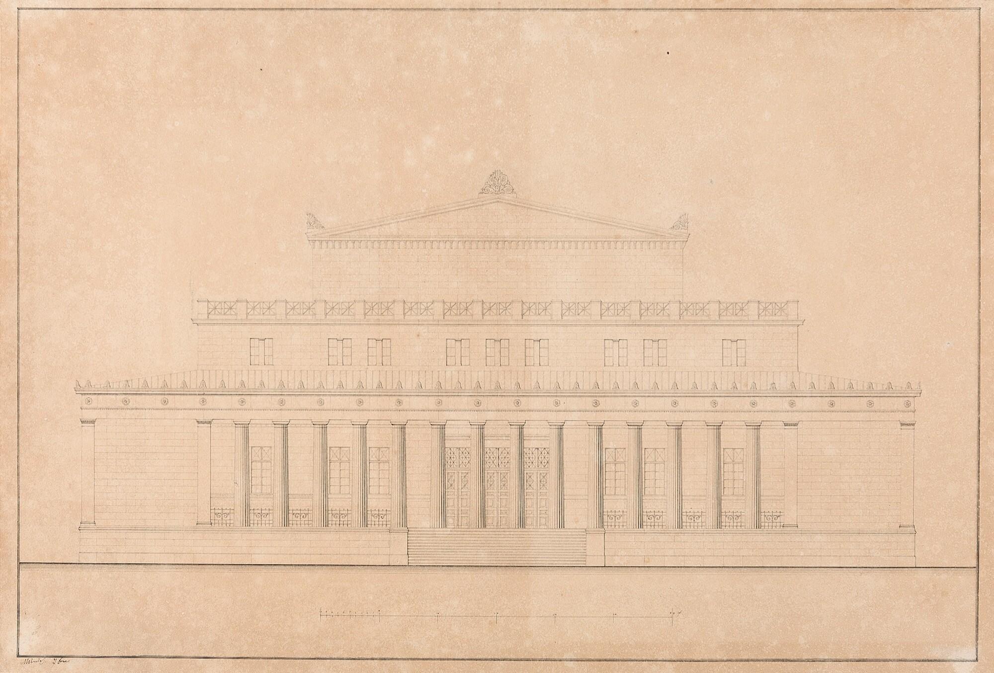 Leo von Klenze - 2 Bll.: Entwürfe zu Fassaden.