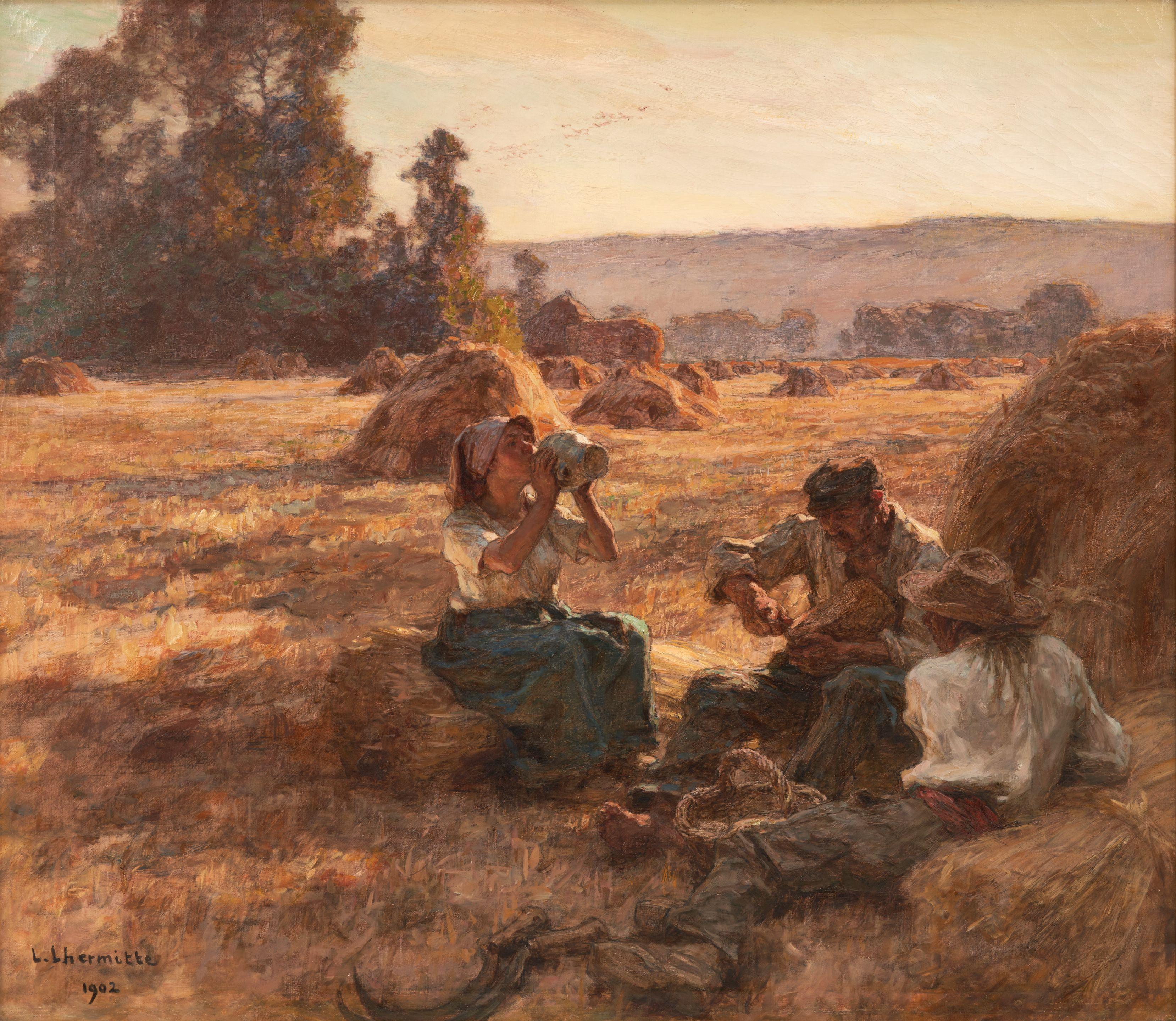 Léon Augustin Lhermitte - Le Gôuter des Moissonneurs framed 109.0 x 122.5 x 7.5 cm (42 7/8 x 48 1/2 x 3 in).