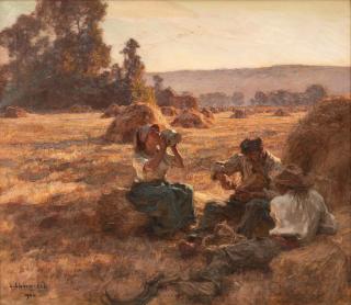 Léon Augustin Lhermitte - Le Gôuter des Moissonneurs framed 109.0 x 122.5 x 7.5 cm (42 7/8 x 48 1/2 x 3 in).