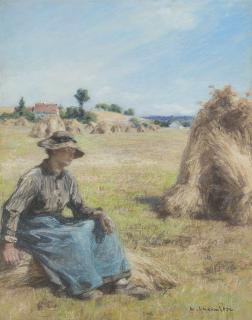 Léon-Augustin Lhermitte - Moissonneuse assise près d\'une meule de foin