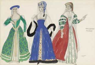 Léon Bakst - Costume Design For Three Women Dancing A Polonaise In Boris Godunov