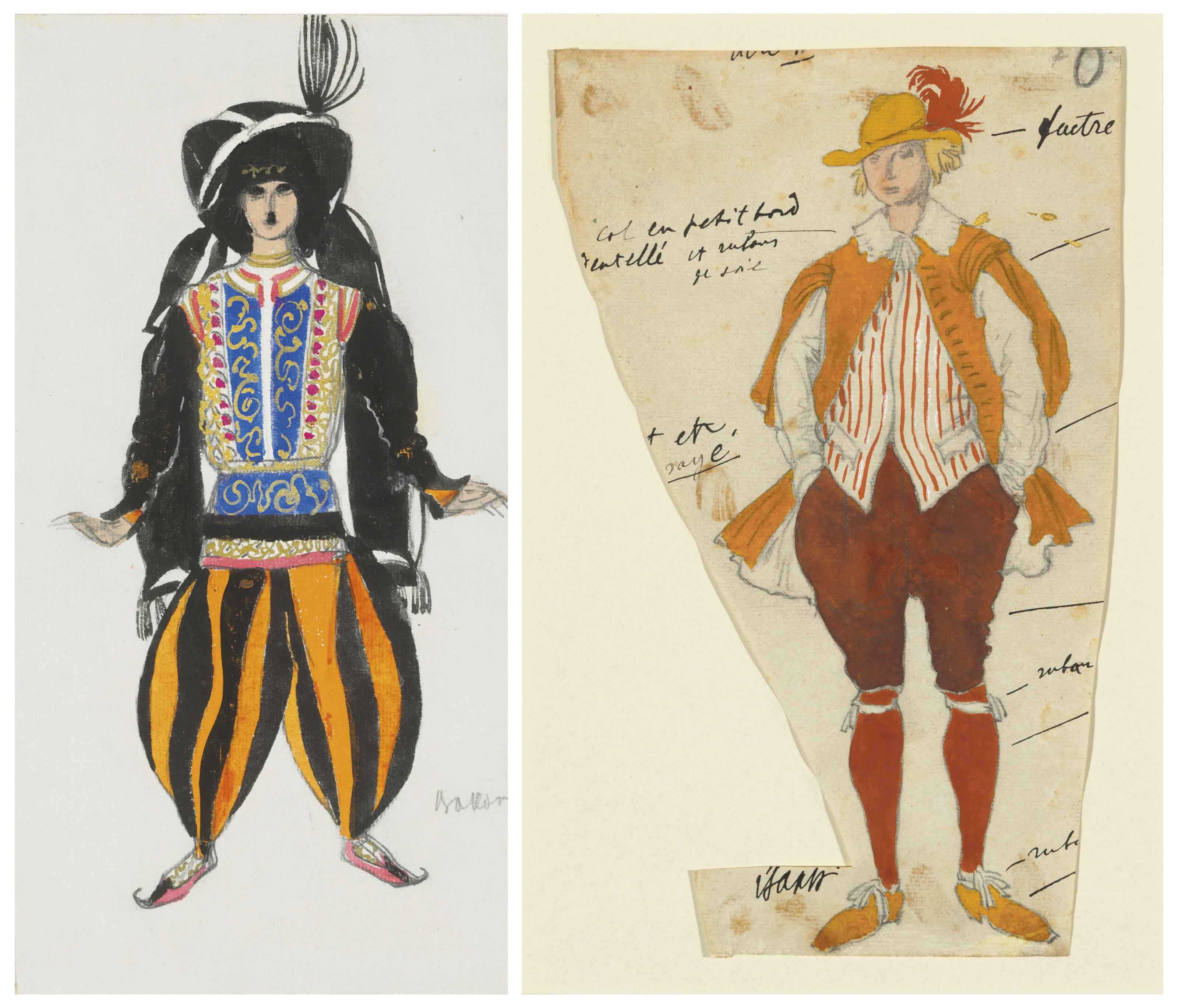 Léon Bakst - Costume designs for \'Aladin\' (for \'la Revue de Ripp\') (i); and \'La Belle au Bois Dormant\': Le petit paysan (ii)