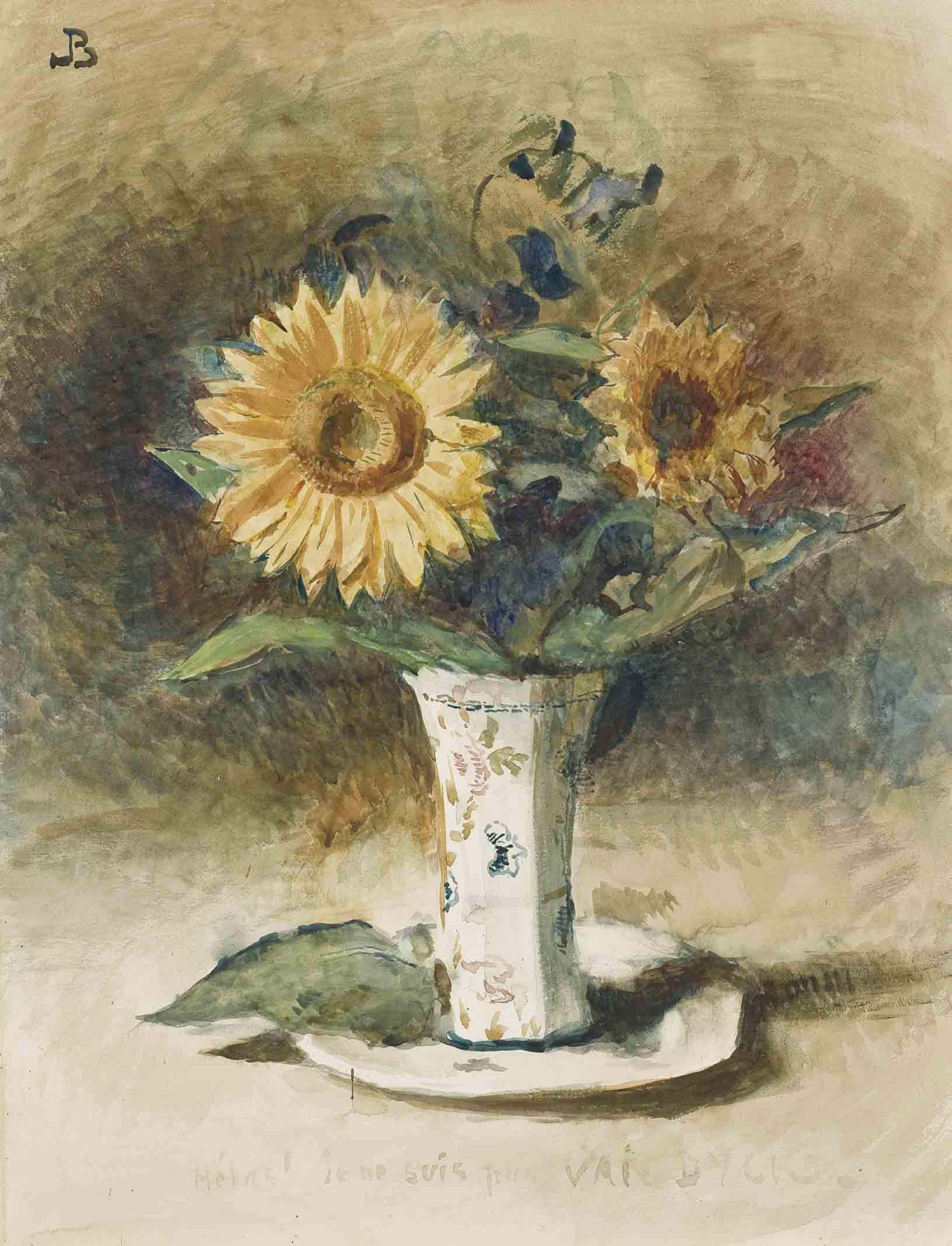 Léon Bonnat - Hélas! Je ne suis pas Van Dyck: two sunflowers in a vase