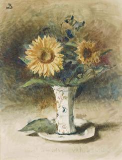 Léon Bonnat - Hélas! Je ne suis pas Van Dyck: two sunflowers in a vase