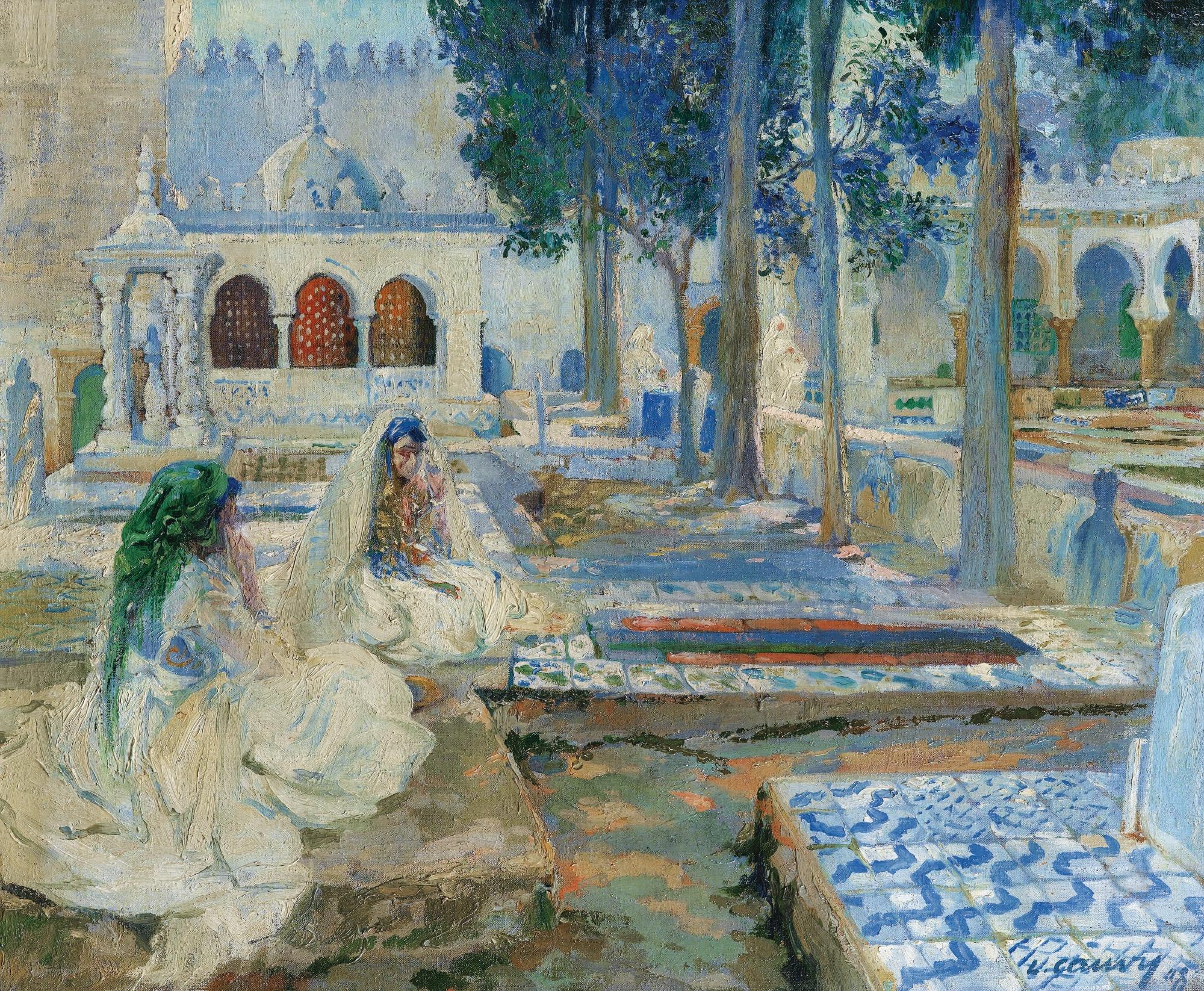 Léon Cauvy - Femmes Au Cimetière D\'El Kettar, Algerléon Cauvy ; Women In El Kettar Cemetary (Algiers)  ; Signed And Dated Lower Right \'08 ; Oil On Canvas