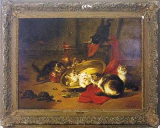 Léon Charles Huber - Kittens At Play