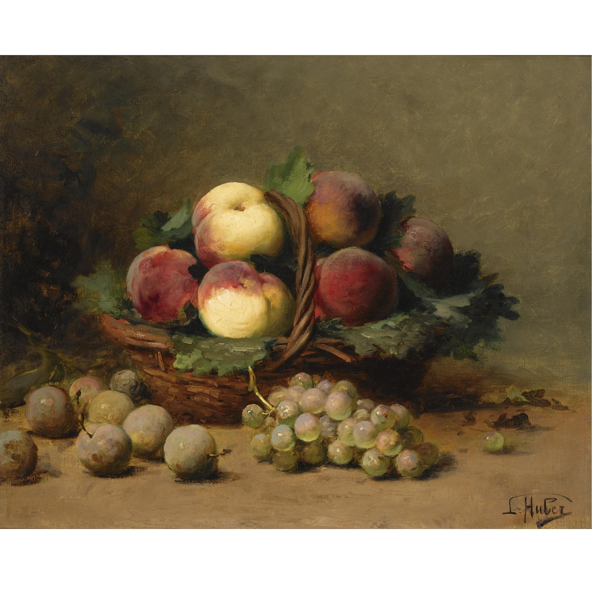 Léon-Charles Huber - Still Life With Peaches In A Basket