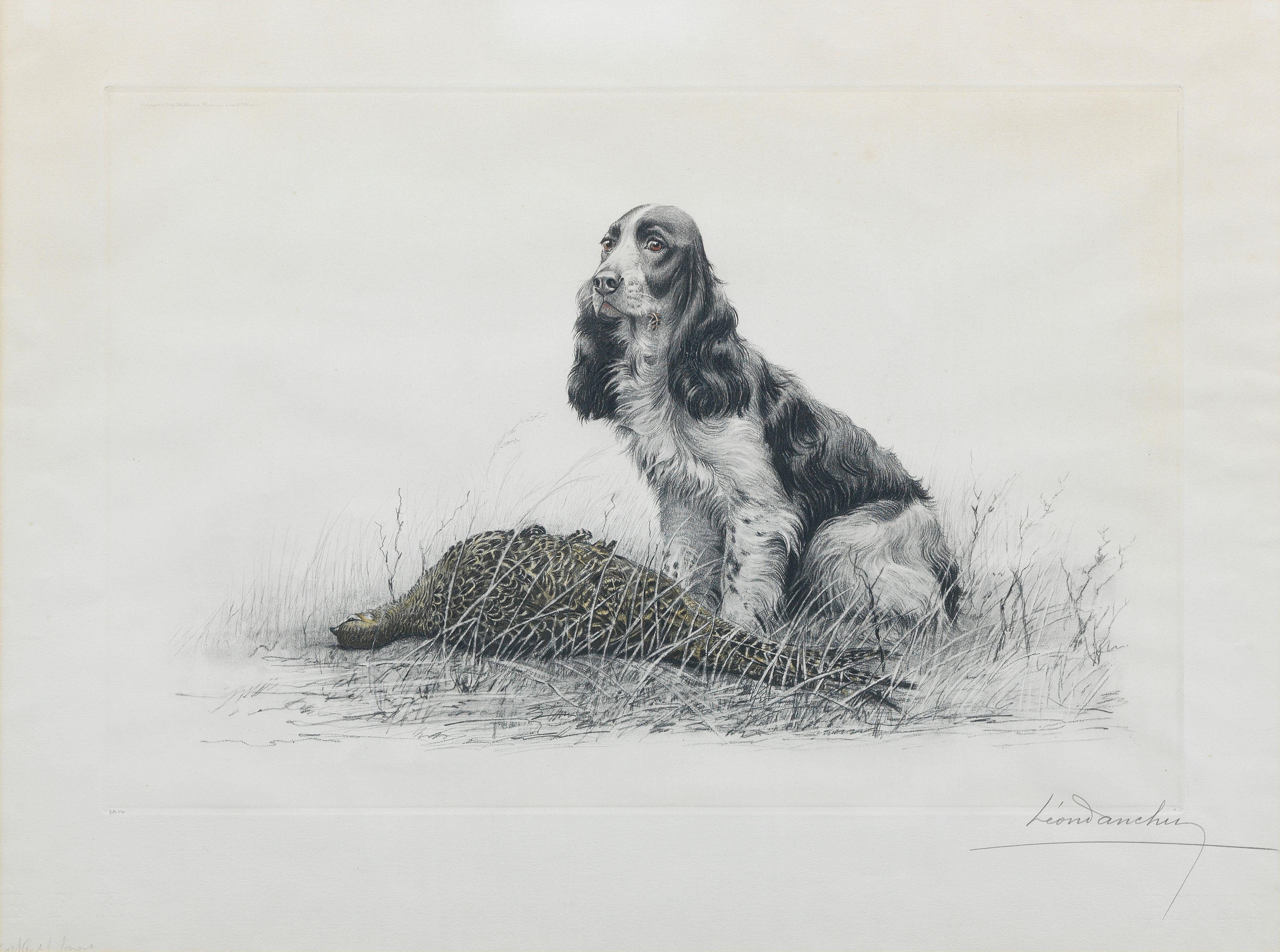 Léon Danchin - A Cocker Spaniel with hen pheasant