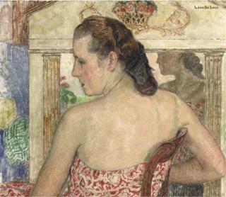 Leon de Smet - Claire in a summer dress in front of the mirror