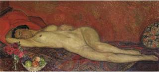 Leon de Smet - Odalisque au bouquet de roses et compotieur
