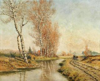 Léon Delderenne - Birken am Bachlauf