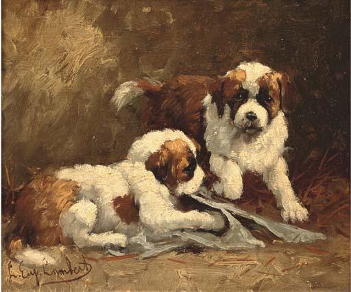 Léon Eugène Lambert - St Bernard pups