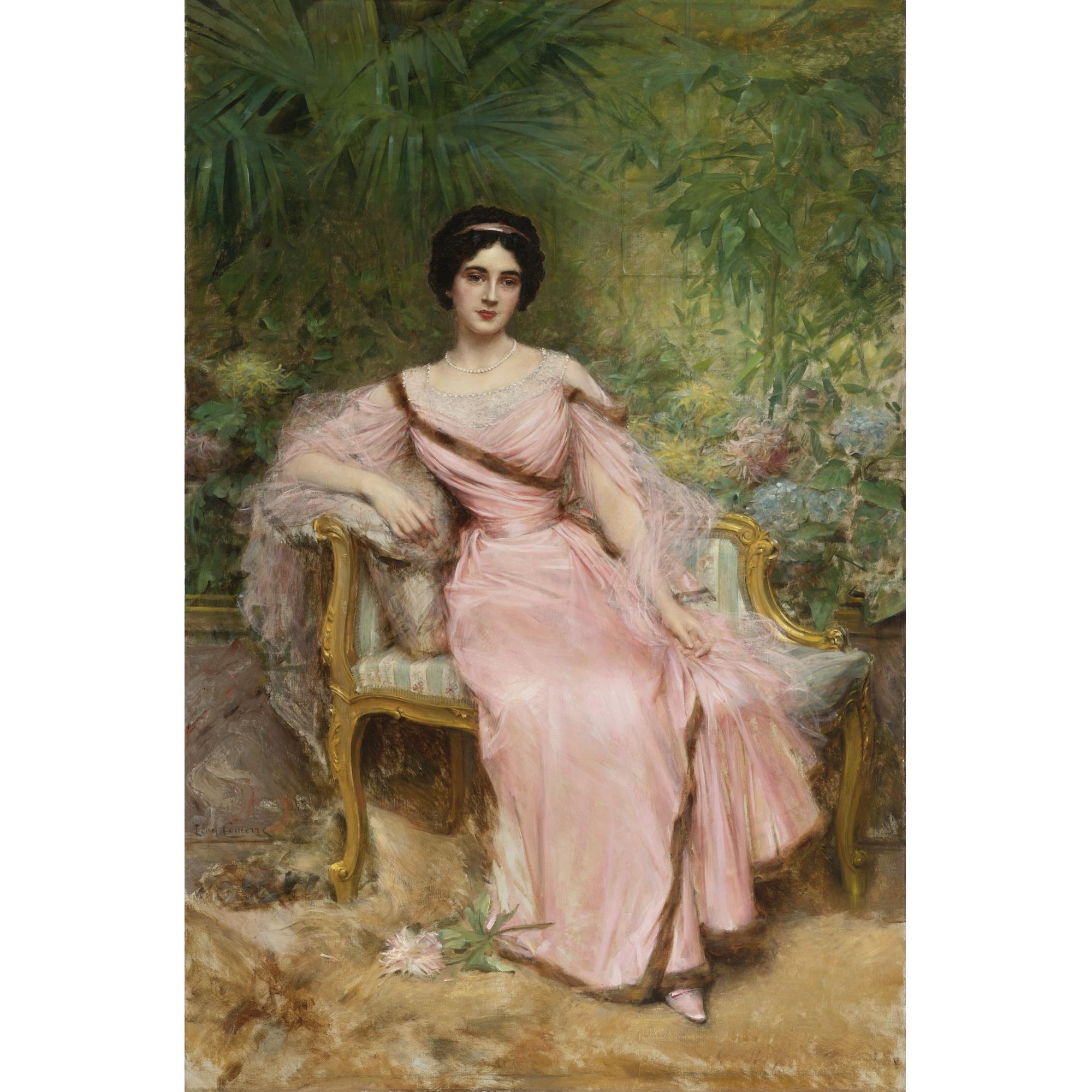 Lêon François Comerre - French Portrait Of Suzanne Hudelo, Née Armand, Sitting In A Greenhouse