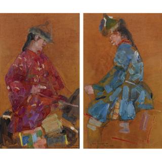Leon Gaspard - Mongol On Horseback:  A Pair Of Paintings