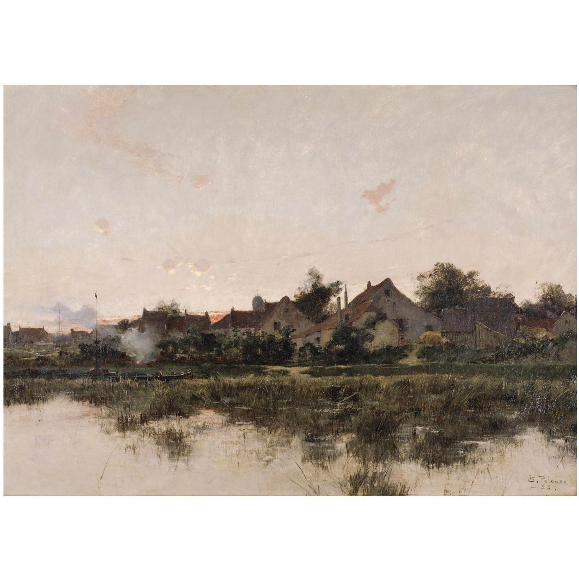 Léon-Germain Pelouse - French Riverside Village At Dusk
