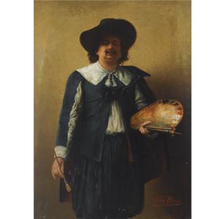 Léon Herbo - A Selfportrait Of The Artist, Standing Three Quarter Length, Wearing A 17Th Century Style Costume