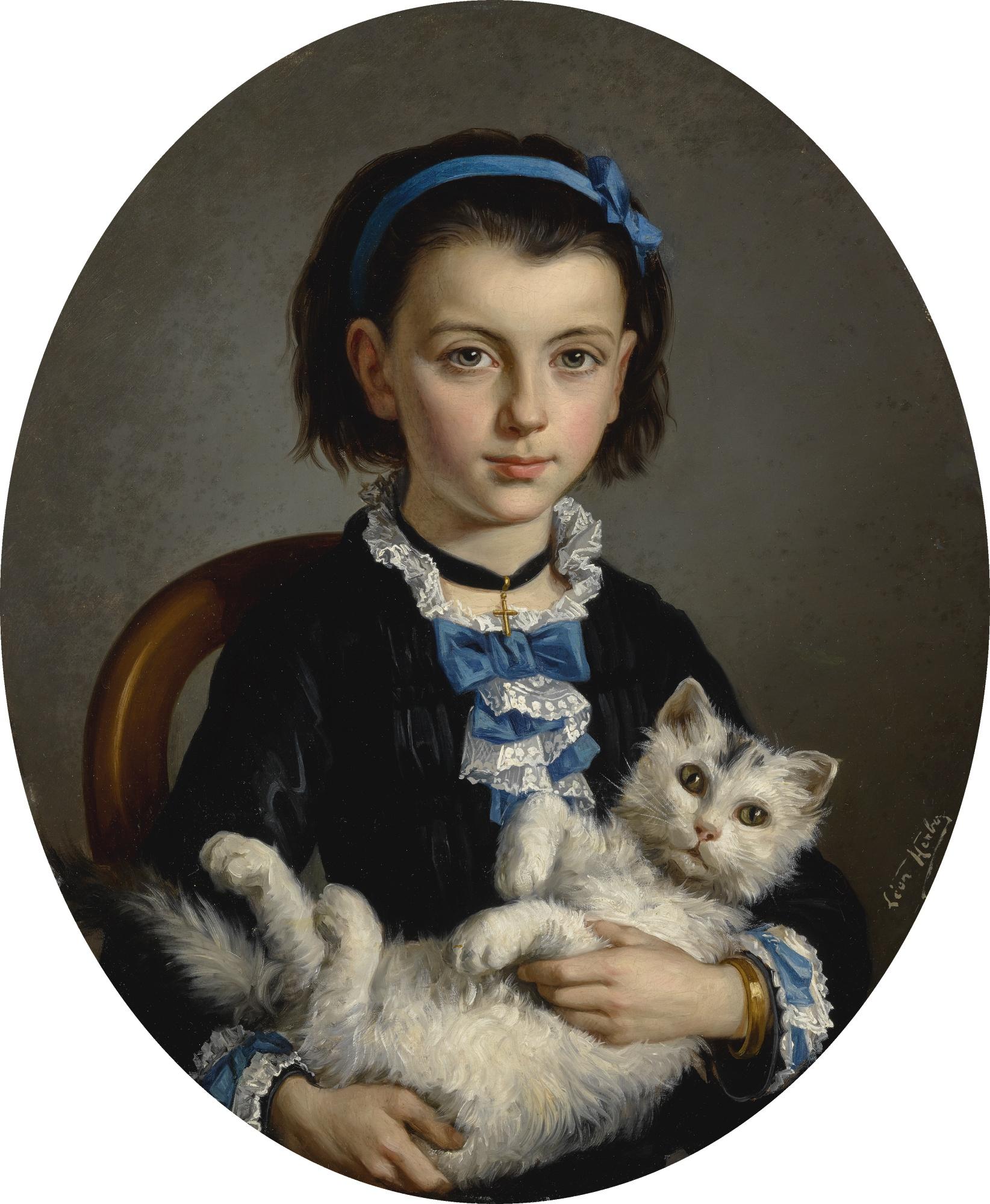 Leon Herbo - Belgian Young Girl With Blue Ribbon