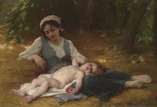 Leon Jean Basile Perrault - Jeune mère et enfant endormi