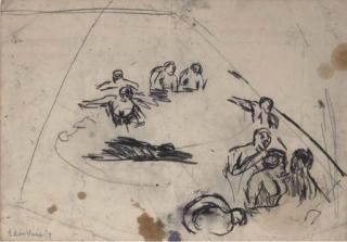 Leon Kossoff - Bathers in a Swimming Pool