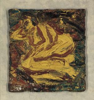 Leon Kossoff - Nude On A Red Bed, No. 5