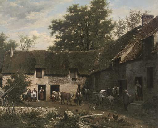 Léon Legat - A Farmyard In Cernay