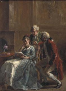 Léon Marie Constant Dansaert - Reading over her shoulder