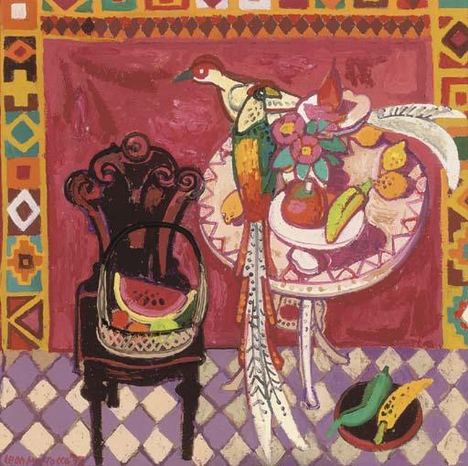 Leon Morrocco, A.R.S.A. - Mongolian Pheasants on a White Table