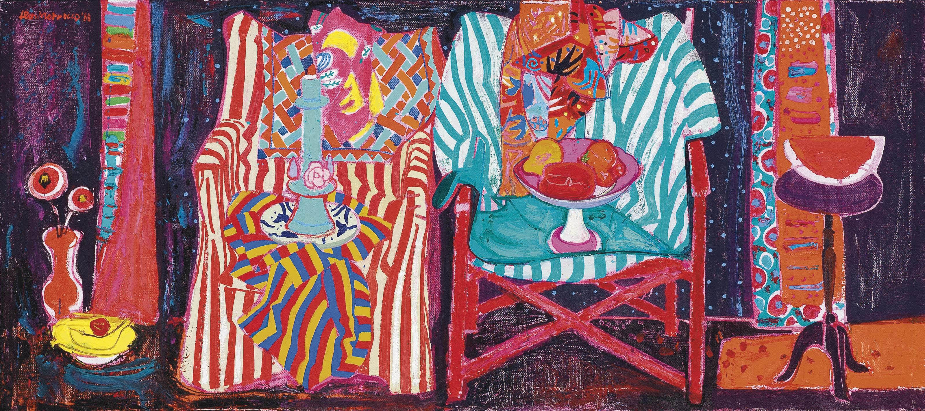 Leon Morrocco, R.S.A - Still life with armchair