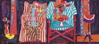 Leon Morrocco, R.S.A - Still life with armchair