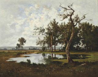 Léon Richet - A figure at a woodland lake