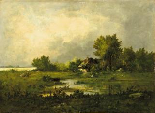 Léon Richet - Avant l\'orage: a farm in a landscape