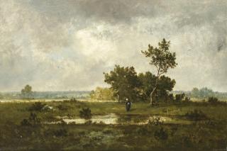 Léon Richet - Figure By A Pool In An Extensive Landscape